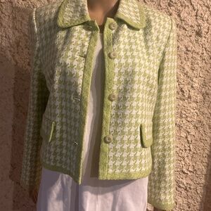SIMPLY MANAKIN Elegant Green and White Houndstooth Jacket - Size 12P